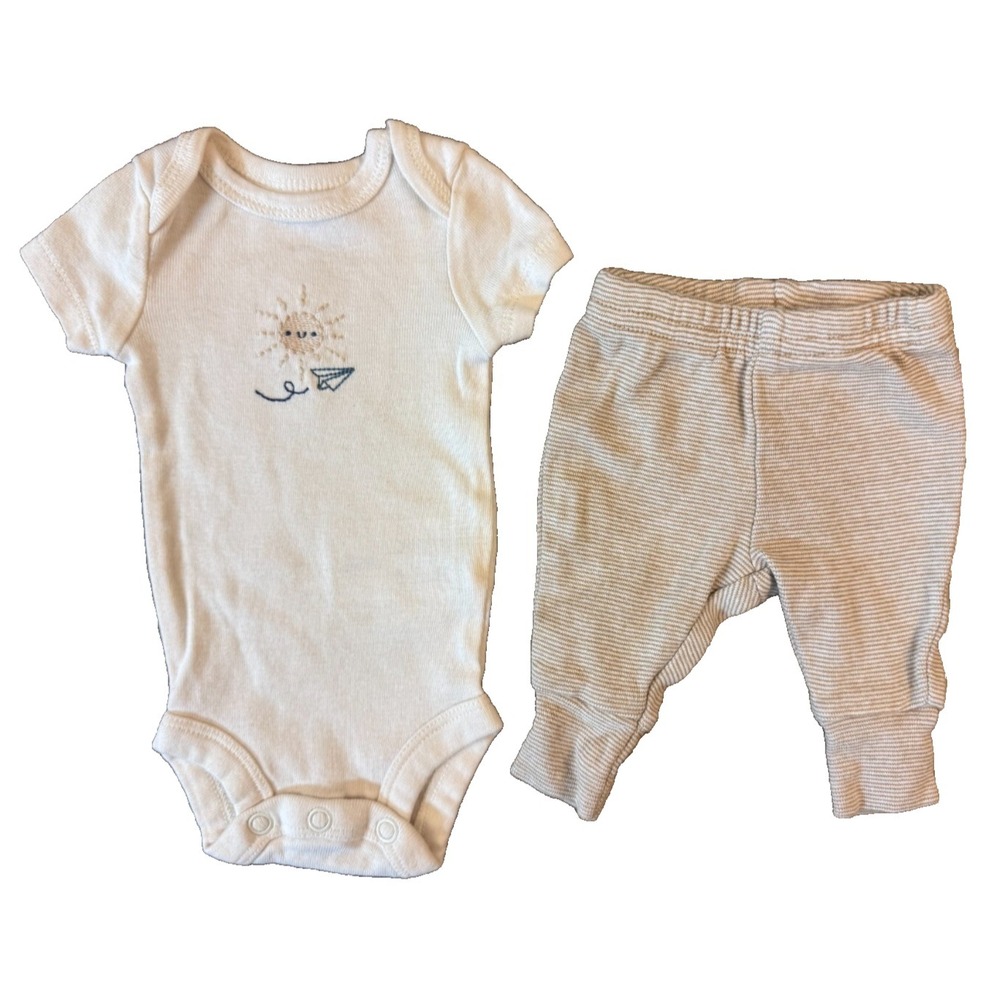 Carters Preemie Baby Boy Outfit Short Sleeved Bodysuit Pants Stripe Sun Airplane